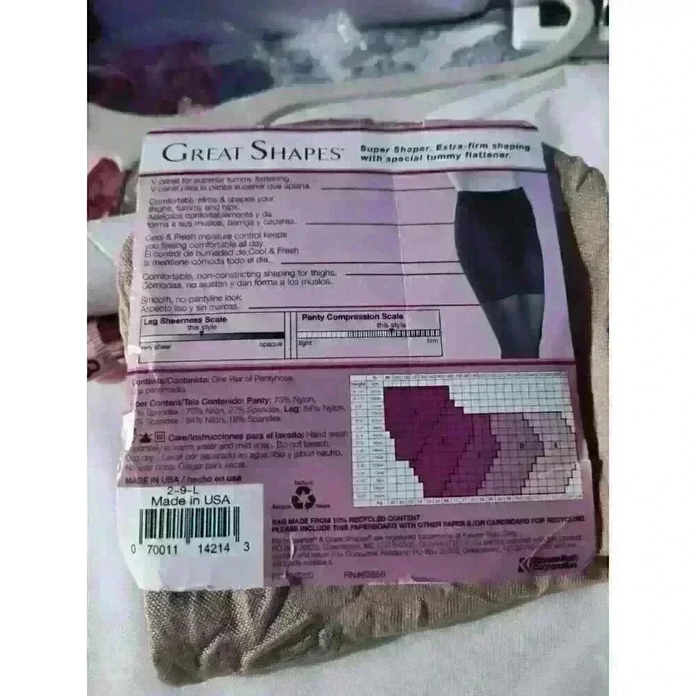 No Nonsense Great Shapes Body Shaping Pantyhose‎ Beige Mist Sheer Toe Sz B NOS